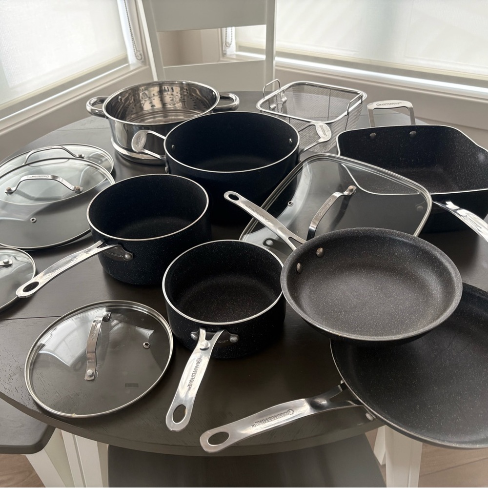 GraniteStone Premium Black Cookware Set with Glass Lids